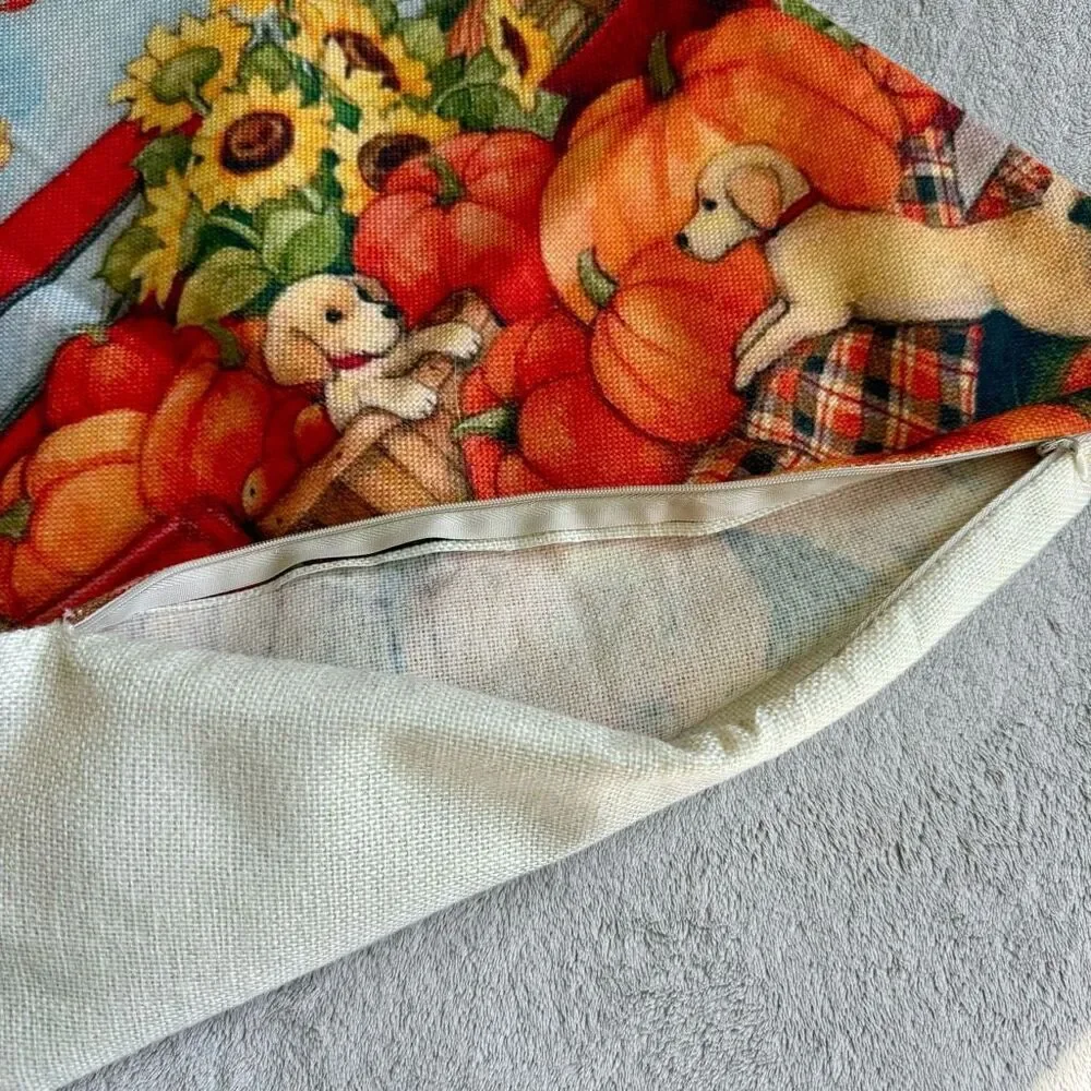 Akasia Design Fall Square Throw Pillow Cover “Red Truck w/ apples and Pumpkins”